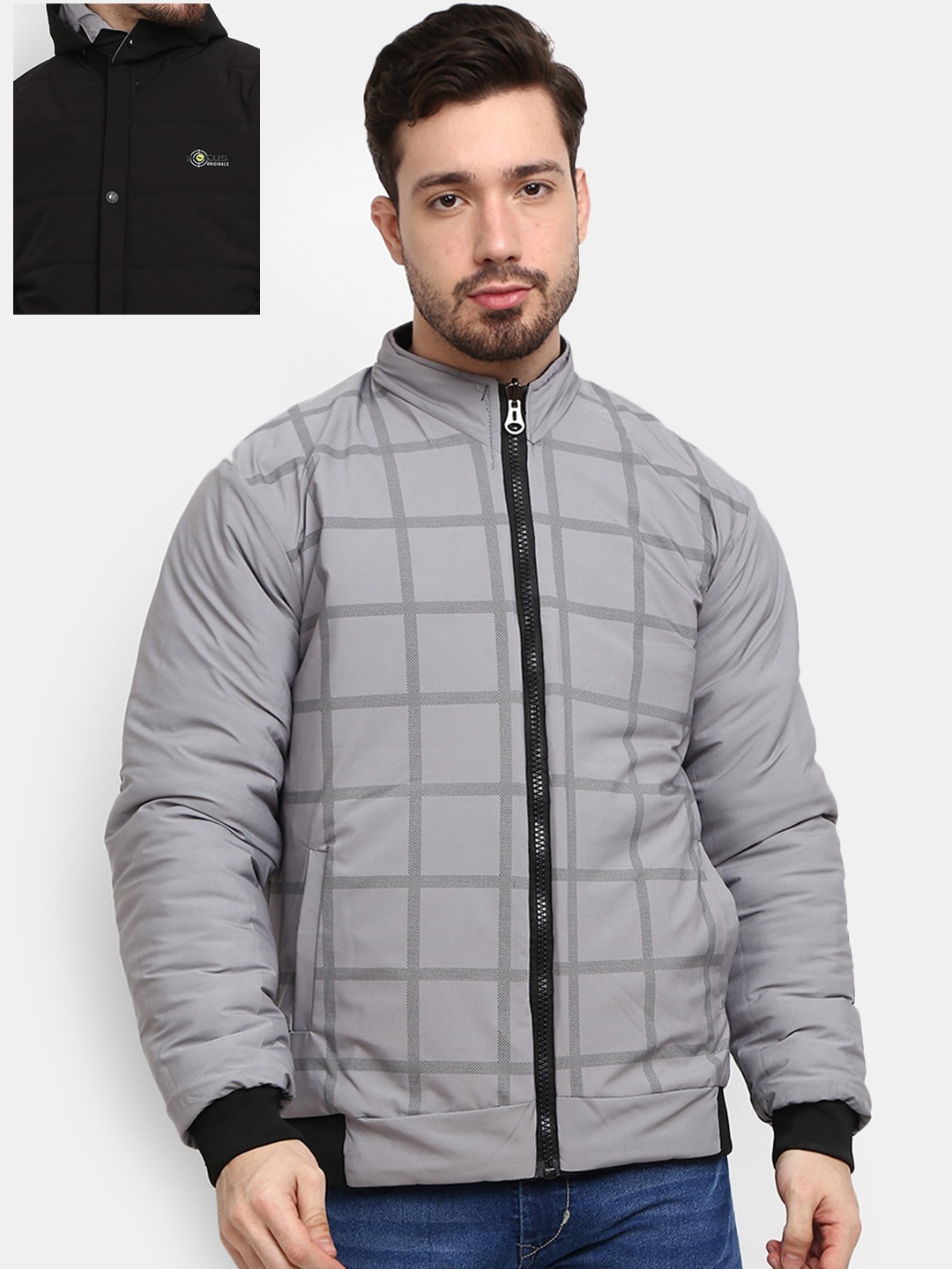 

V-Mart Men Grey Outdoor Reversible Padded Jacket, Black