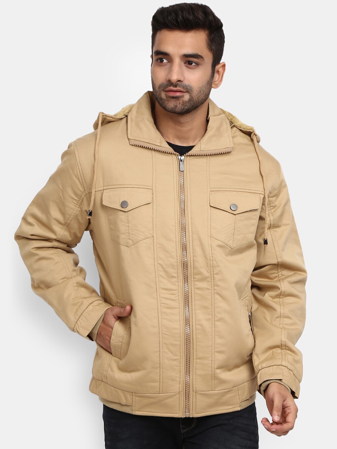 

V-Mart Men Brown Hooded Outdoor Bomber Jacket