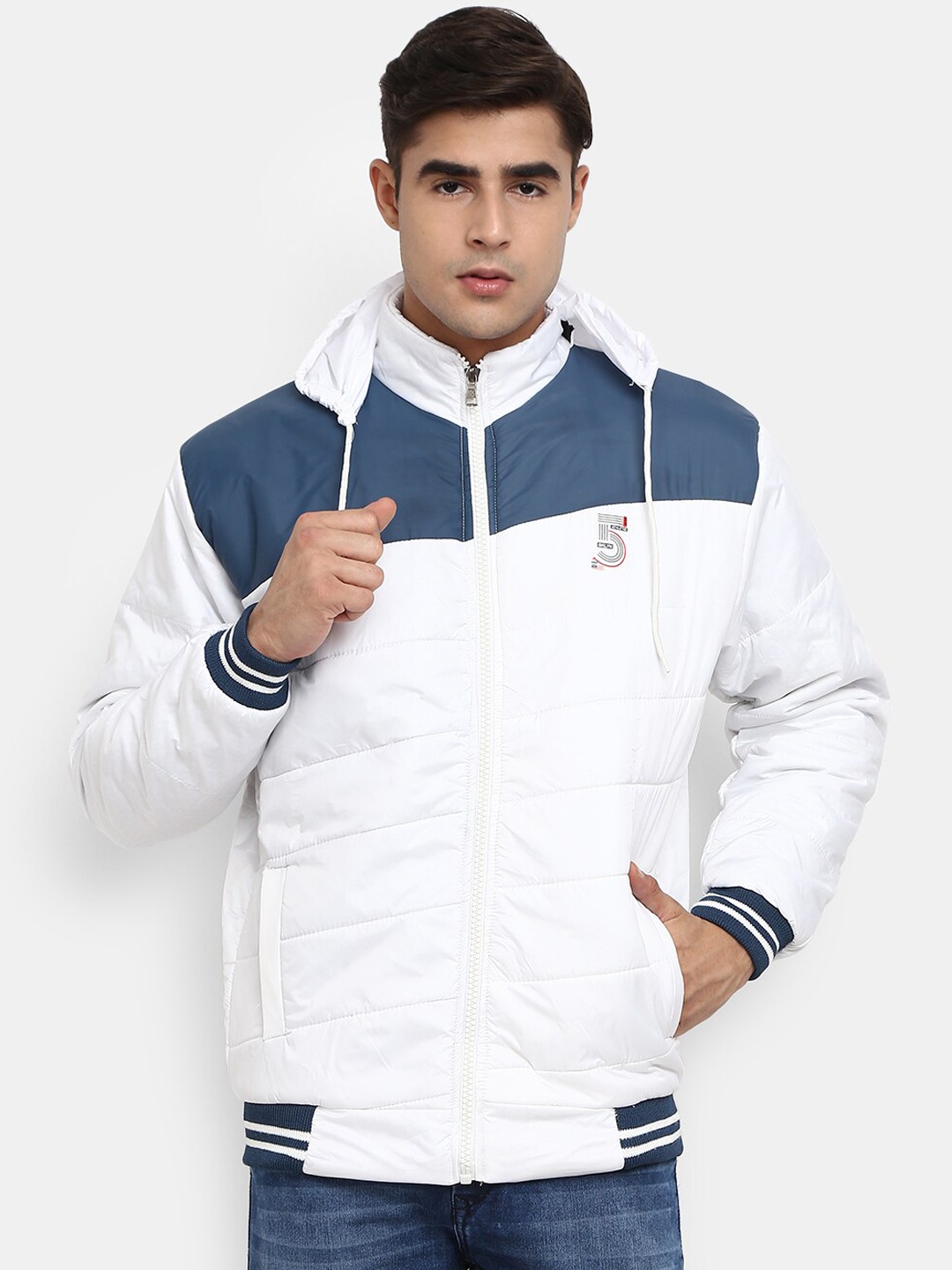 

V-Mart Men White Green Colourblocked Outdoor Padded Jacket