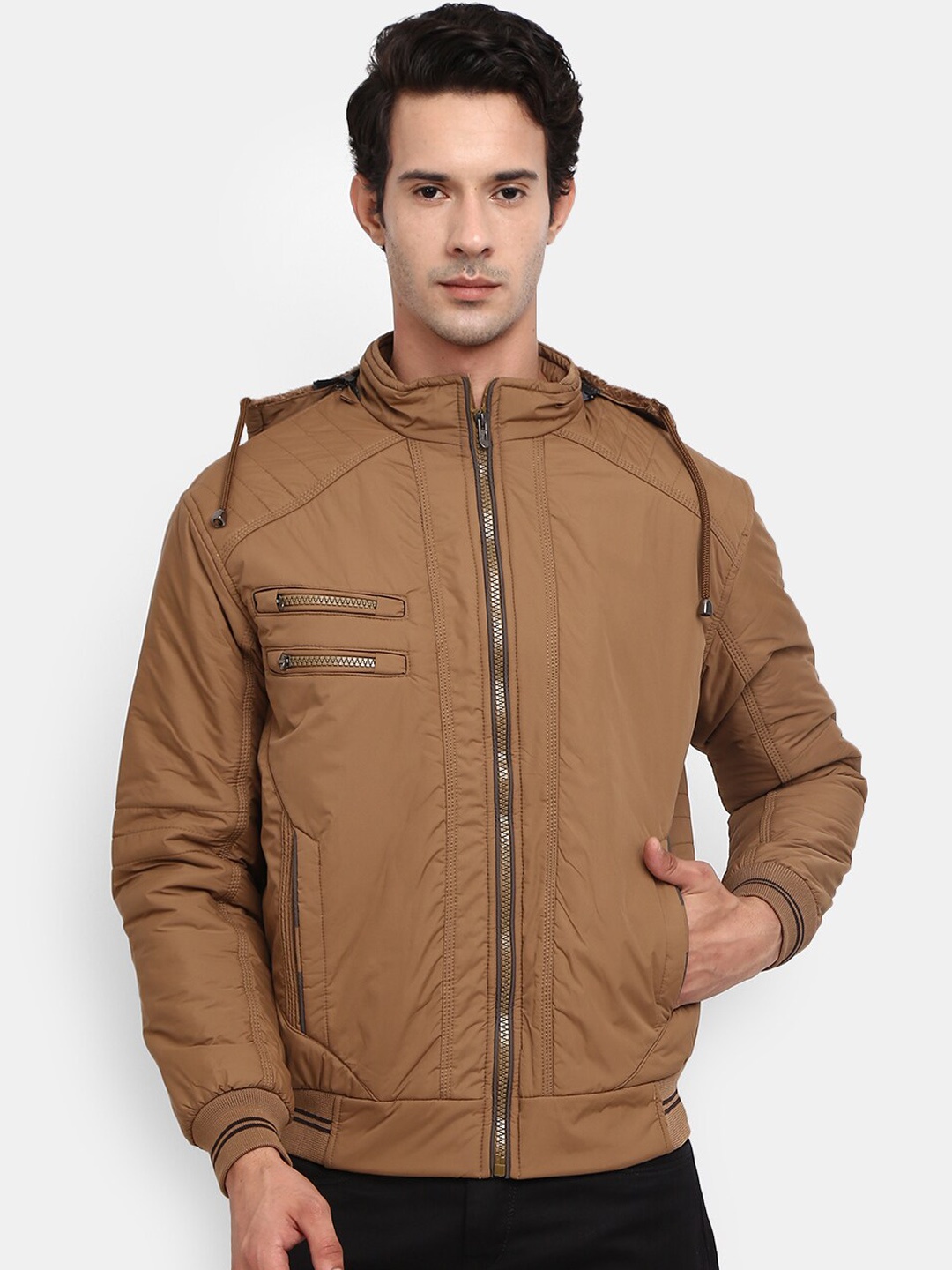 

V-Mart Men Khaki Outdoor Hooded Padded Jacket