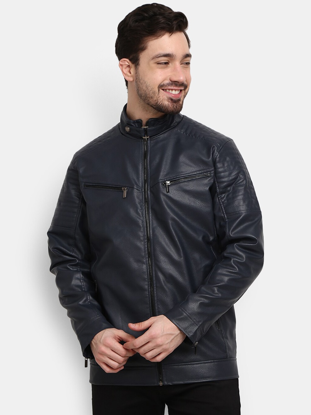 

V-Mart Men Blue Solid Outdoor Biker Jacket