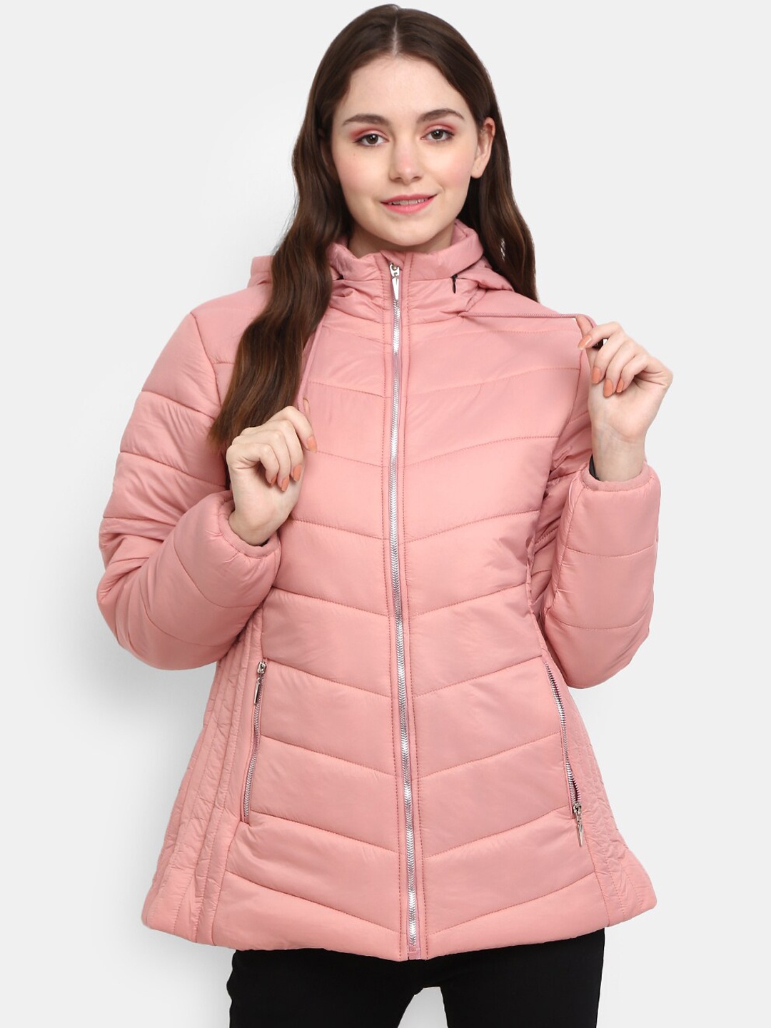 

V-Mart Women Plus Size Pink Hooded Puffer Jacket