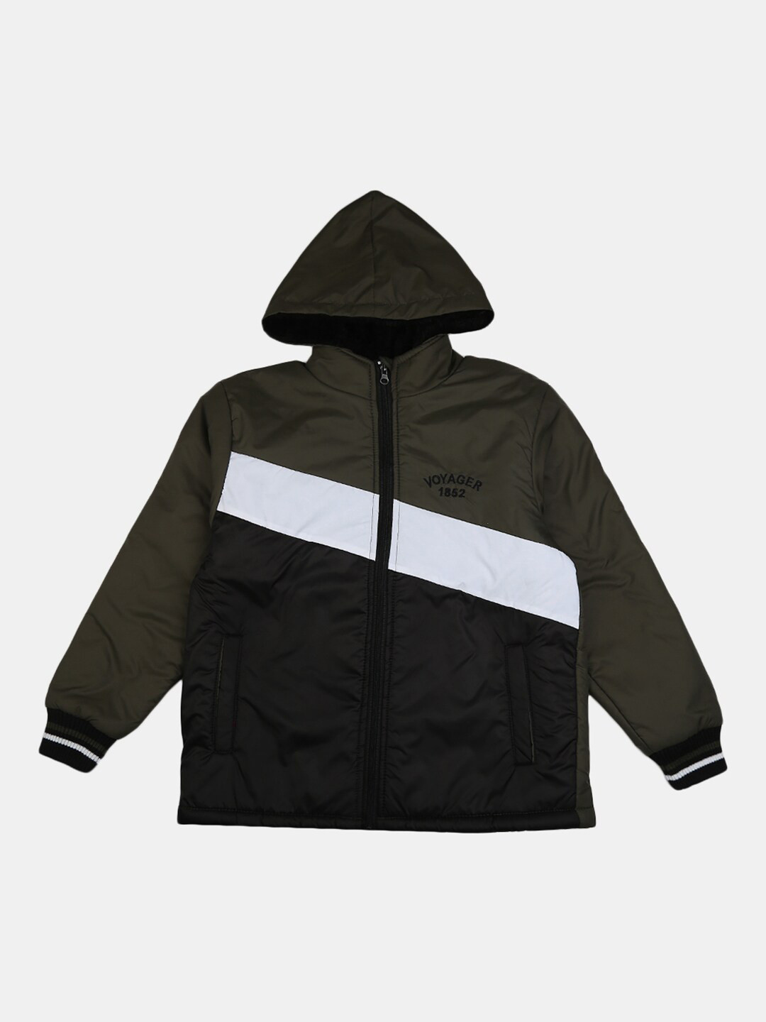 

V-Mart Boys Olive Green & Black Colourblocked Padded Jacket