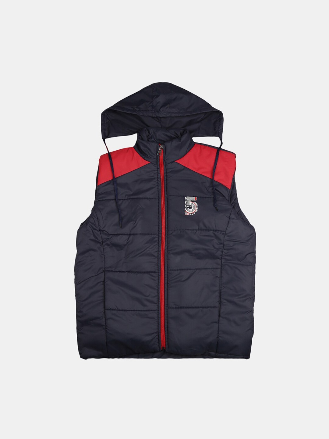 

V-Mart Boys Navy Blue & Red Hooded Padded Jacket