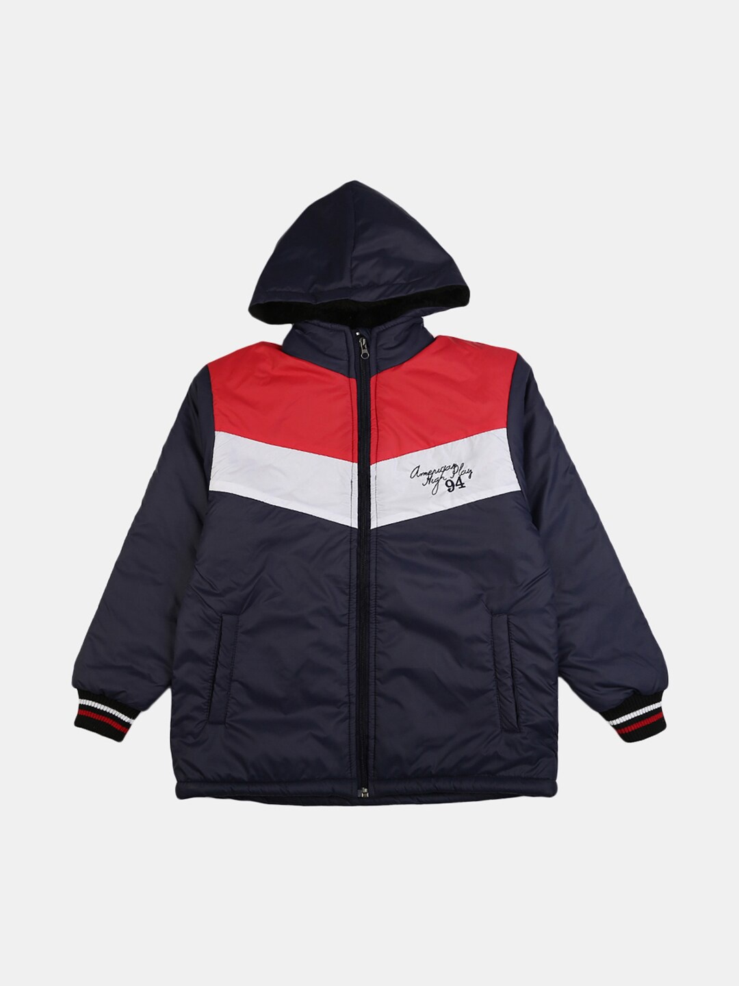 

V-Mart Boys Navy Blue & White Colourblocked Padded Jacket