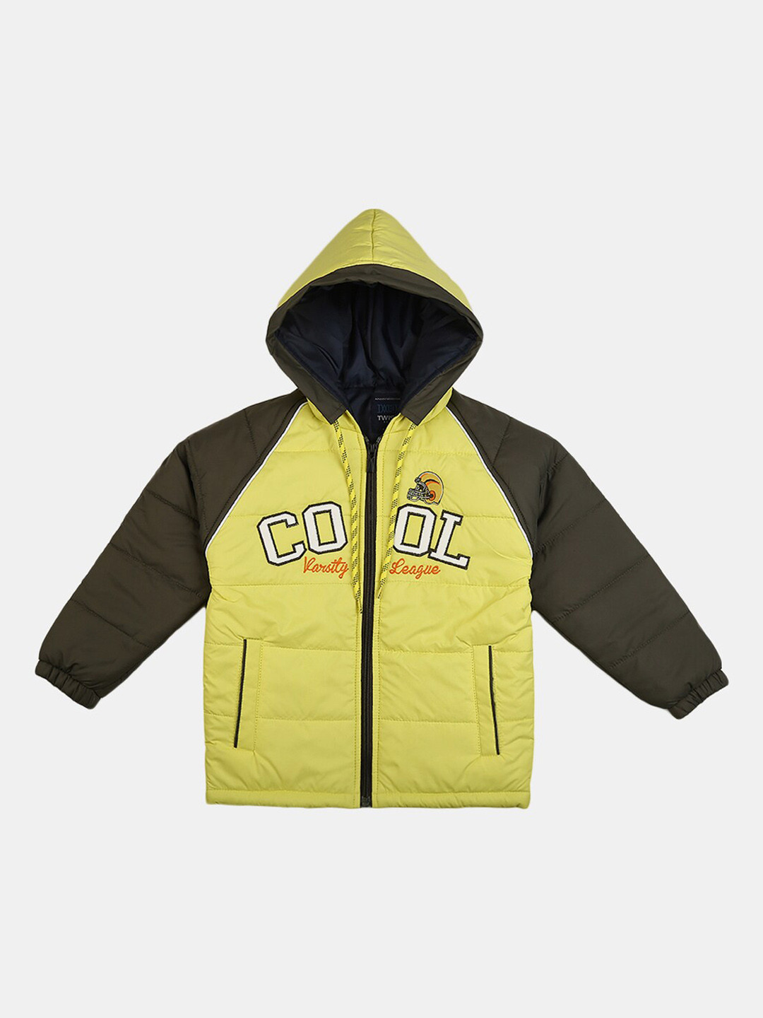 

V-Mart Boys Yellow Olive Green Typography Puffer Jacket