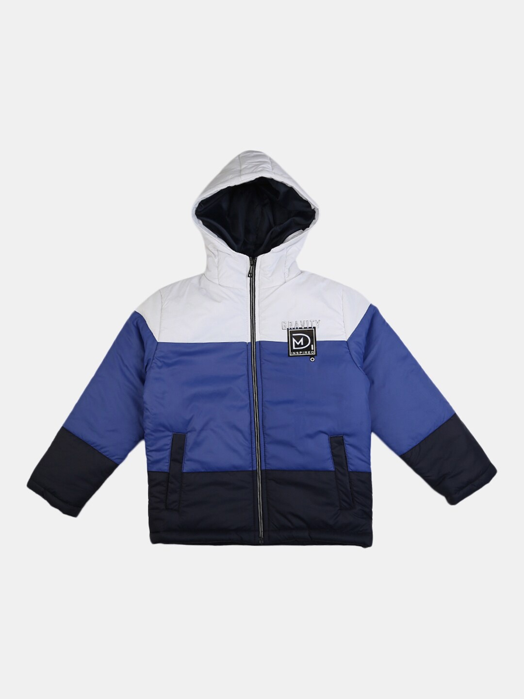 

V-Mart Boys Blue & White Colourblocked Hooded Padded Jacket