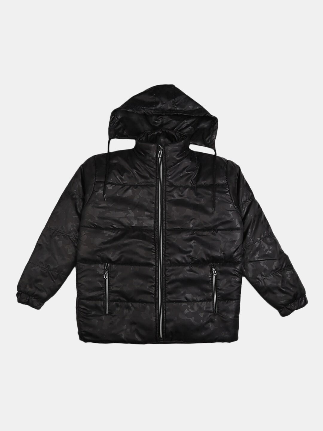 

V-Mart Boys Black Camouflage Printed Outdoor Hooded Padded Jacket