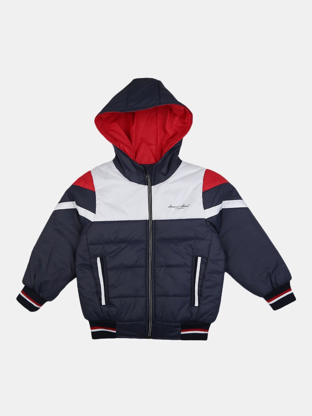 

V-Mart Boys Navy Blue White Colourblocked Outdoor Bomber Jacket