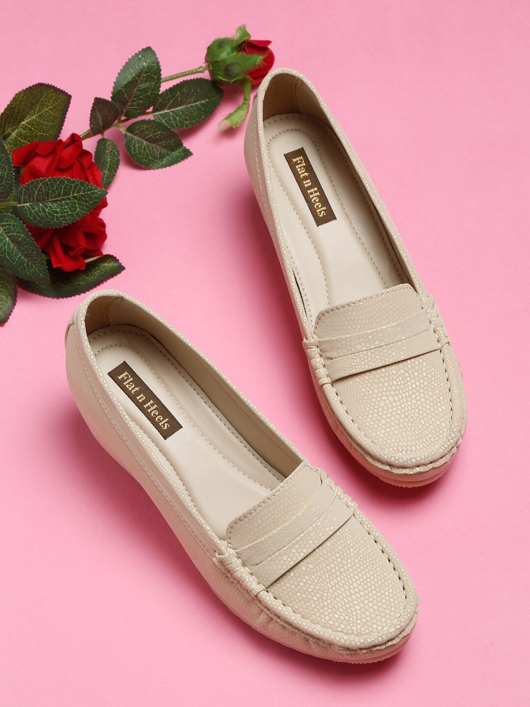 

Flat n Heels Women Beige Solid Loafers