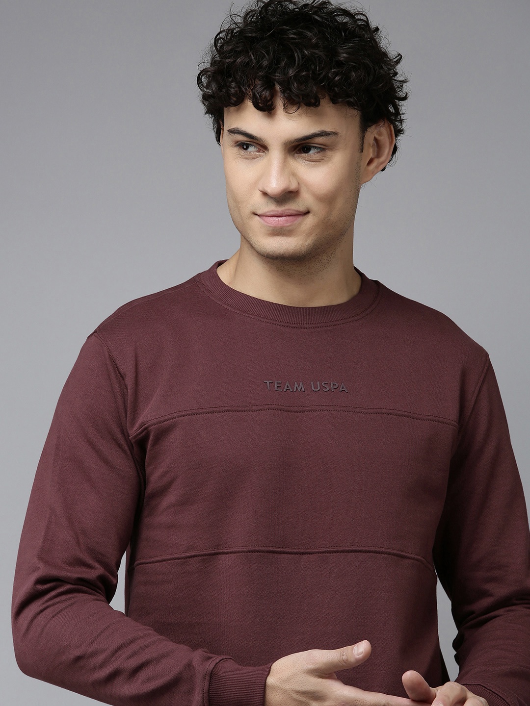 

U.S. Polo Assn. Denim Co. Solid Round Neck Long Sleeves Sweatshirt, Burgundy
