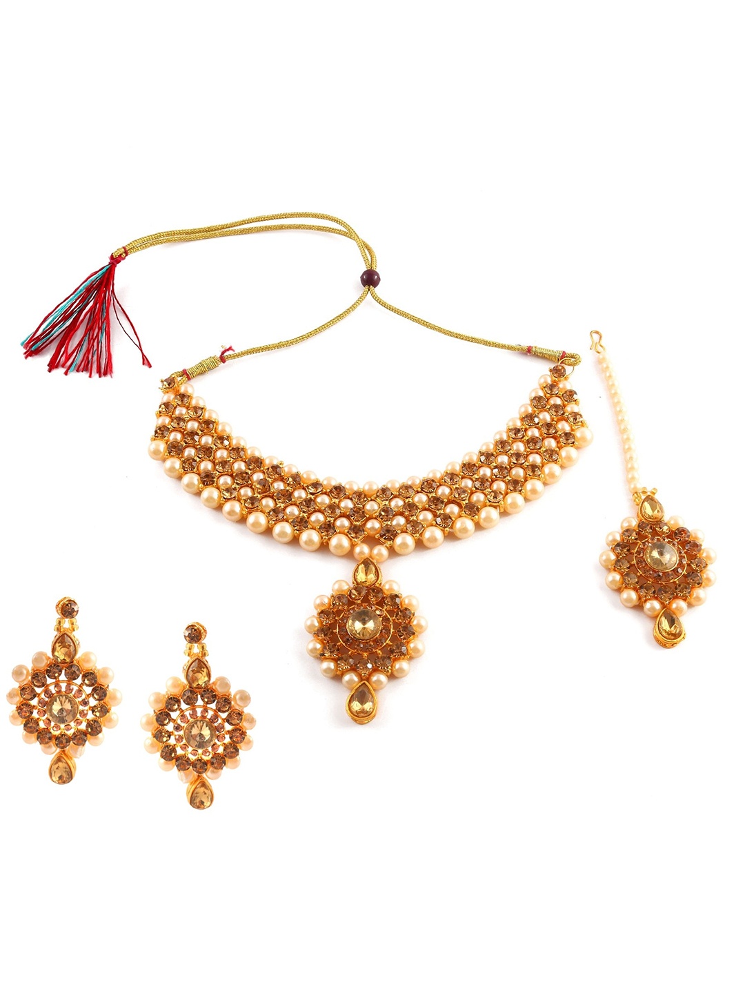 

Jewar Mandi Set Of 2 Gold-Plated AD Stone-Studded Pearl Jewellery Set
