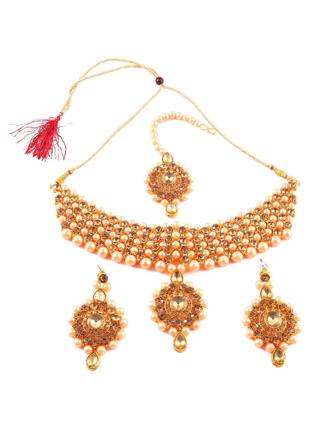 

Jewar Mandi Gold-Plated Kundan Stone-Studded & Beaded Jewellery Set