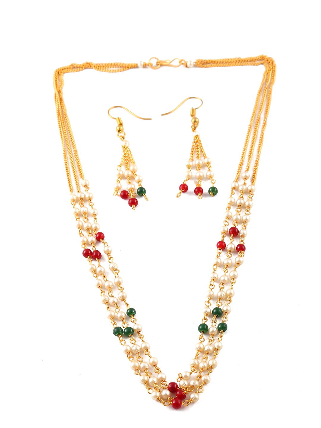 

Jewar Mandi Gold-Plated & White Pearl Beaded Jewellery Set