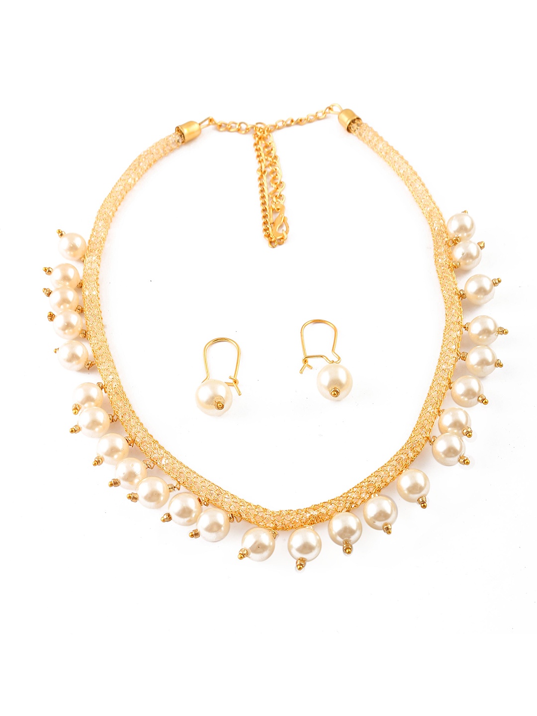 

Jewar Mandi Gold-Plated White Pearl Beaded Jewellery Set