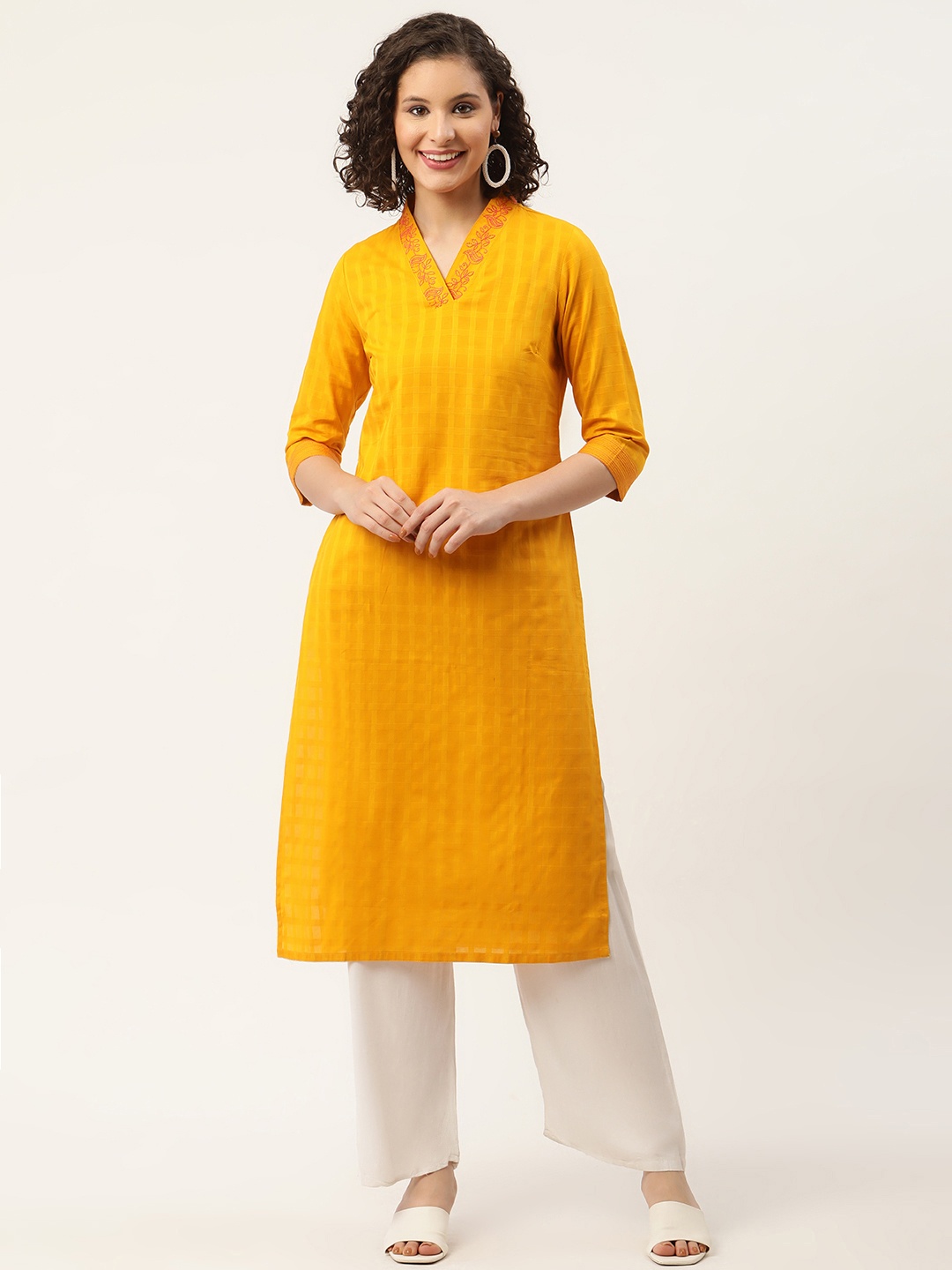 

ZIZO By Namrata Bajaj Women Embroidered Kurta, Yellow