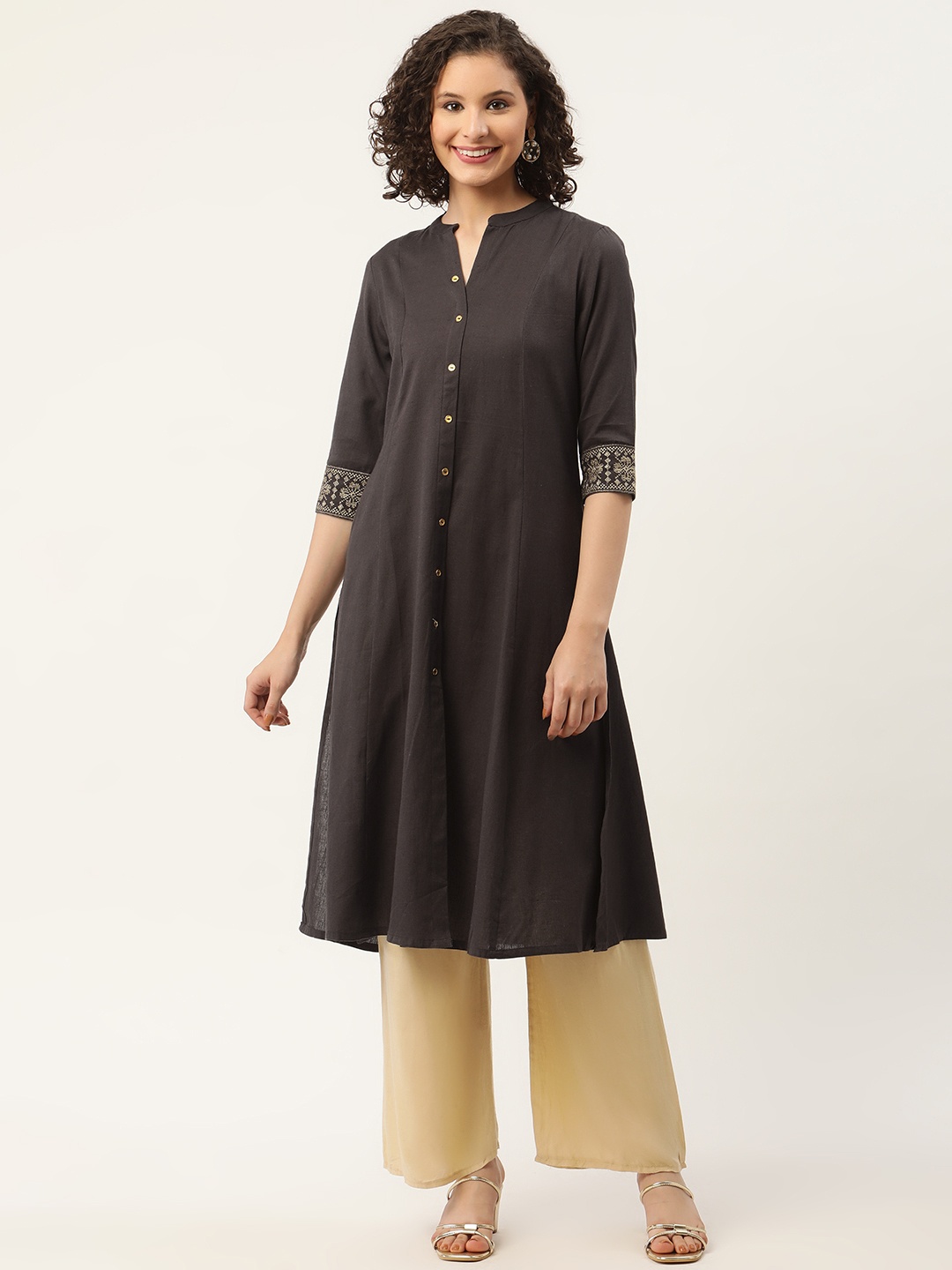 

ZIZO By Namrata Bajaj Women Charcoal Solid A-Line Kurta