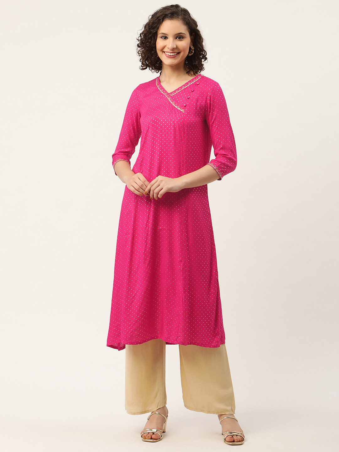 

ZIZO By Namrata Bajaj Women Fuchsia Printed Woven Design Kurta