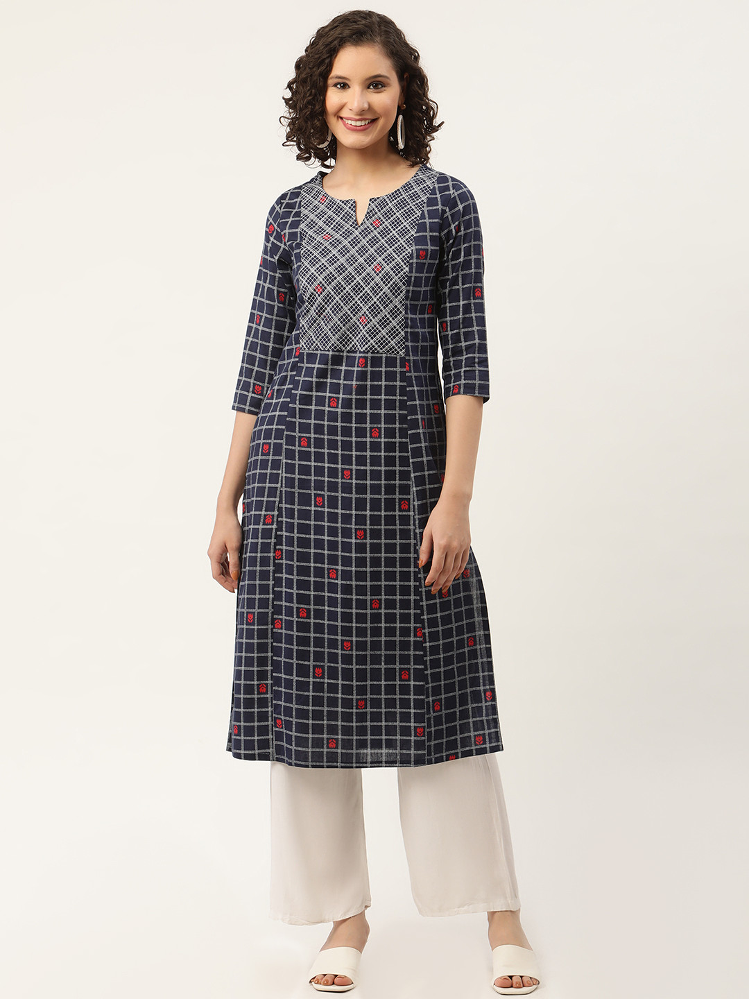 

ZIZO By Namrata Bajaj Women Blue Checked Kurta