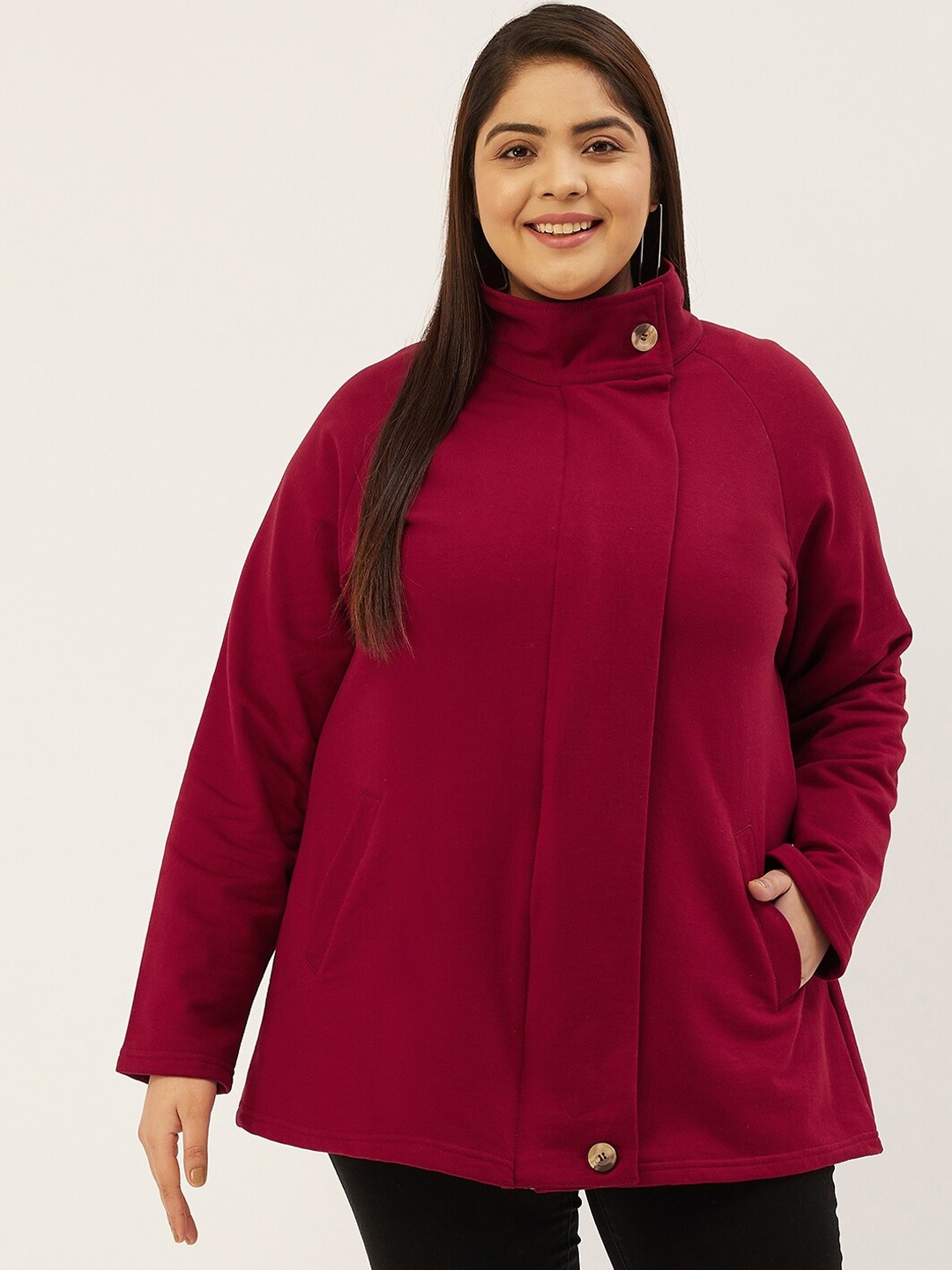 

theRebelinme Women Plus Size Maroon Fleece Longline Tailored Jacket