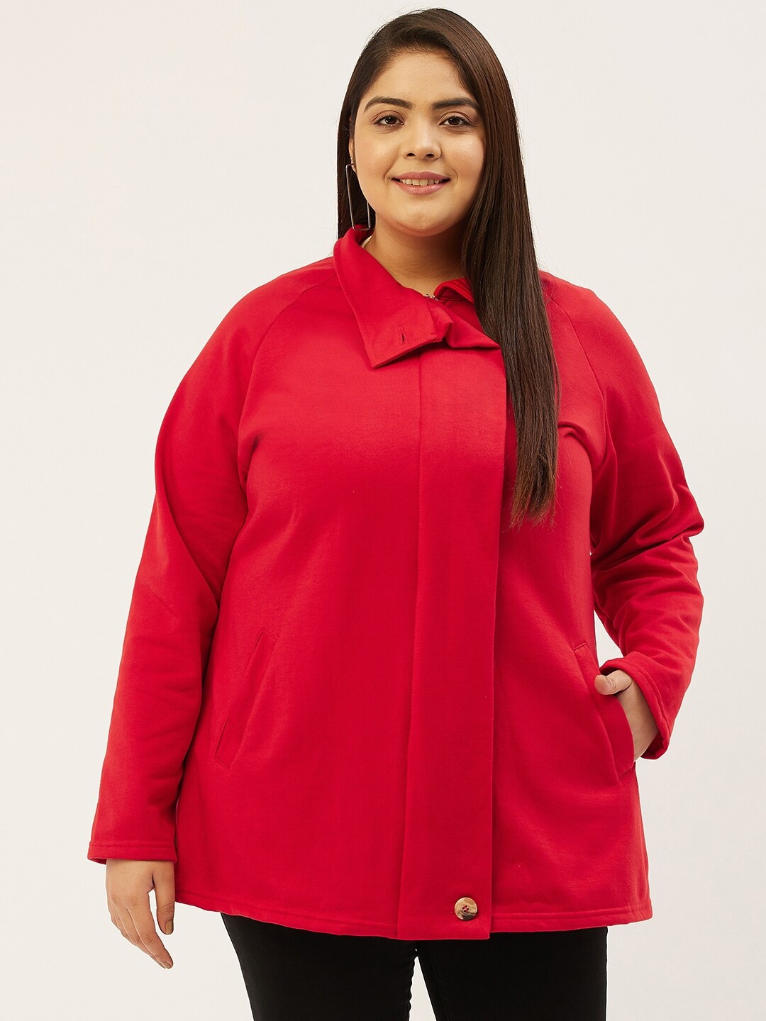

theRebelinme Women Plus Size Red Fleece Longline Tailored Jacket