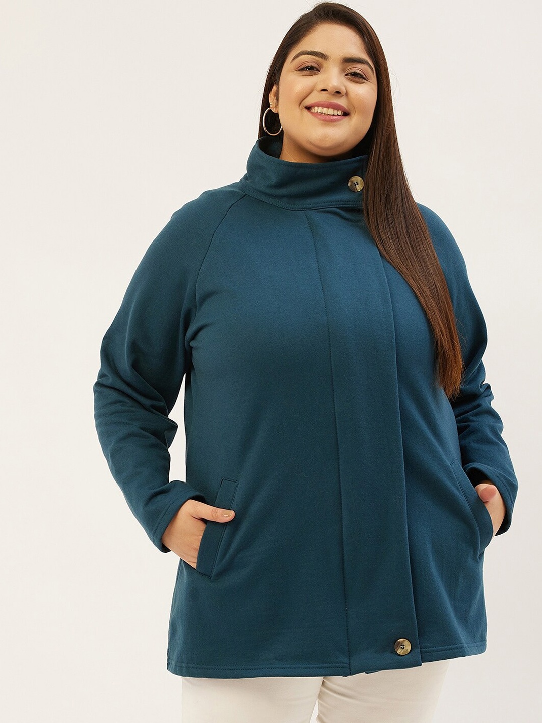 

theRebelinme Women Plus Size Teal Fleece Longline Tailored Jacket