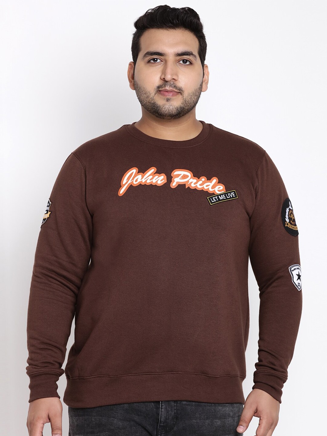 

John Pride Plus Men Brown Printed Sweatshirt