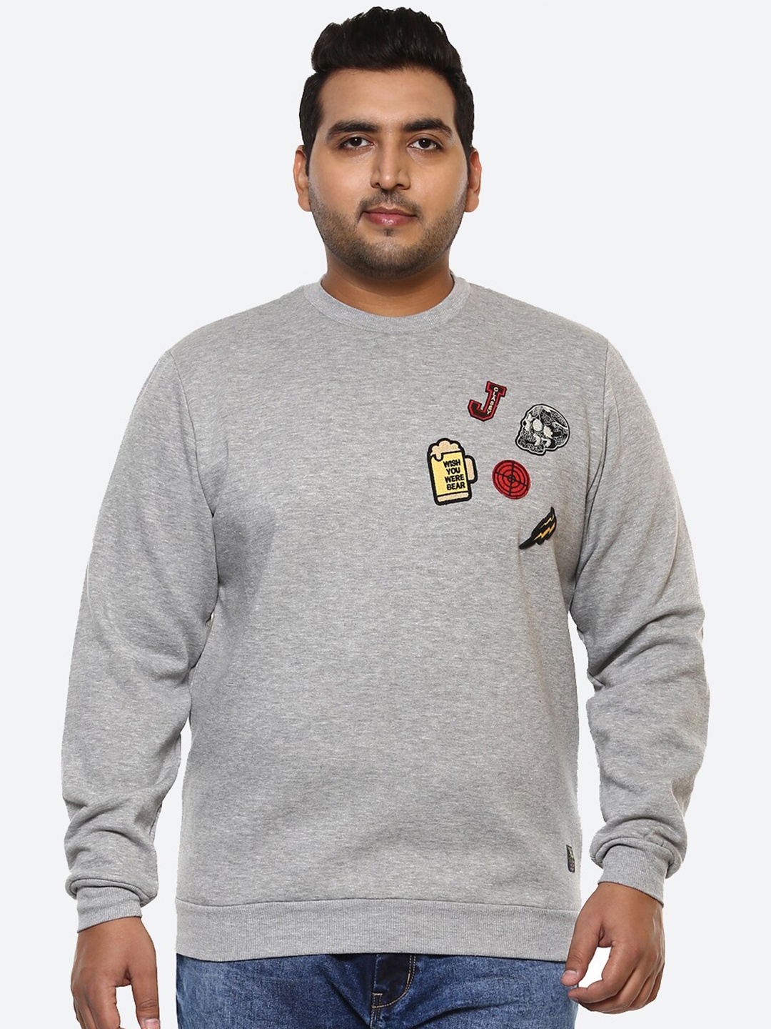 

John Pride Plus Size Round Neck Fleece Sweatshirt, Grey