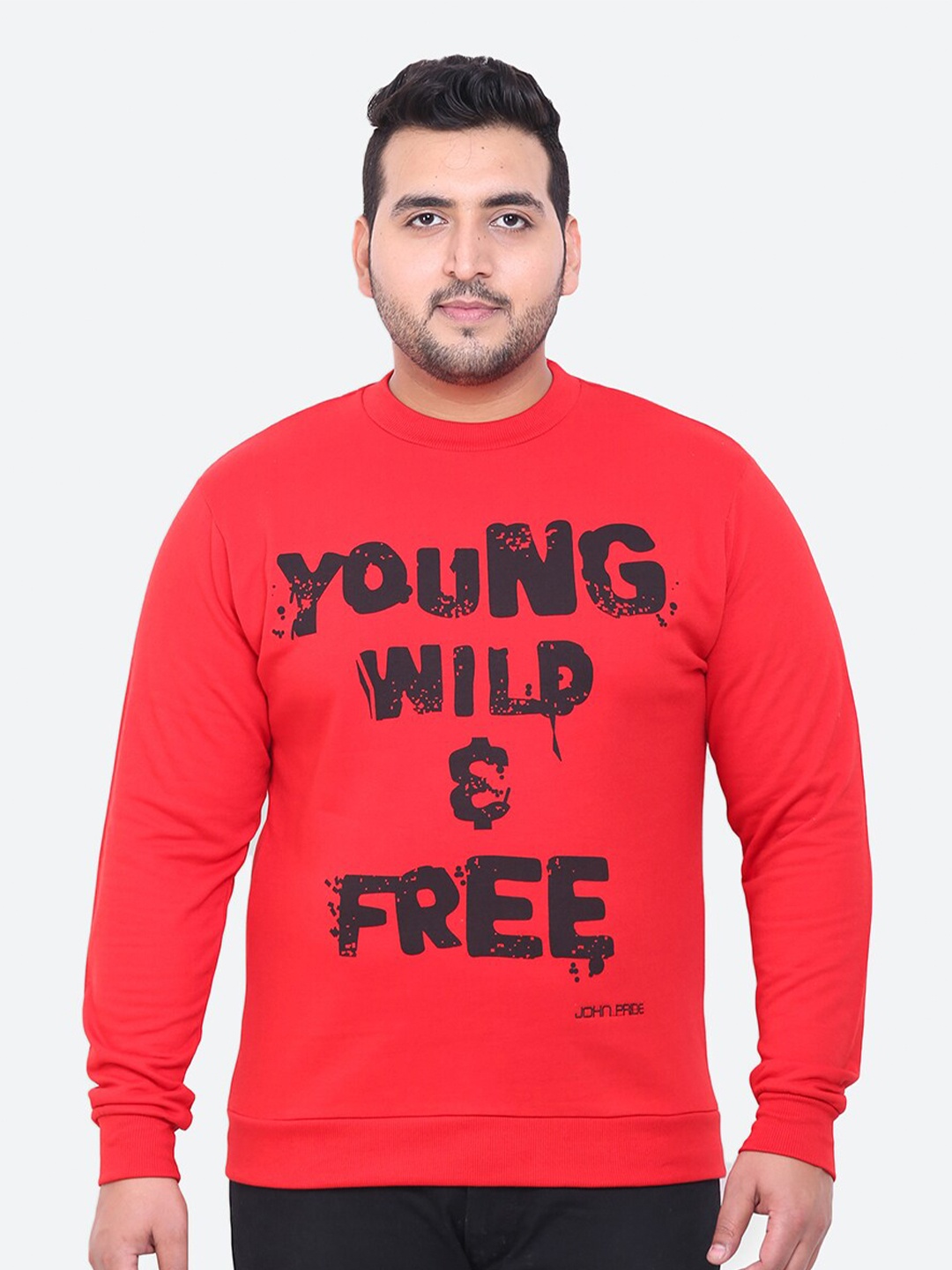 

John Pride Plus Men Red Printed Sweatshirt