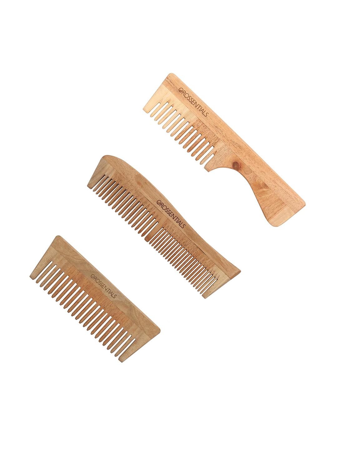 

OROSSENTIALS Set of 3 Neem Wooden Comb - Brown & Beige