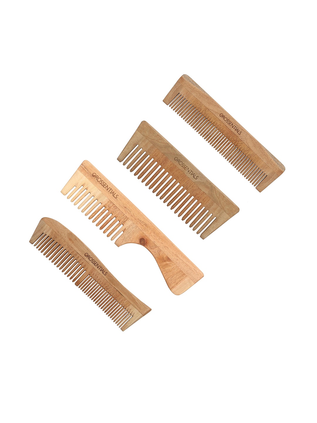 

OROSSENTIALS Set of 4 Neem Wooden Comb - Brown & Beige