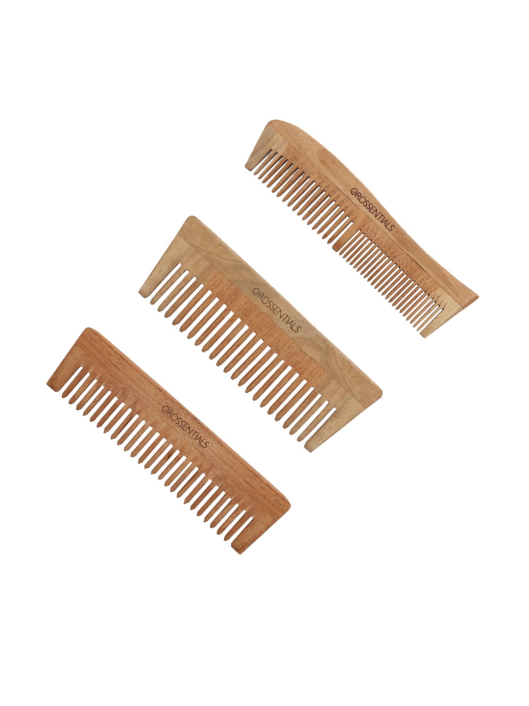 

OROSSENTIALS Set Of 3 Brown Neem Entangle Two-in-One & Wide Teeth Wooden Combs