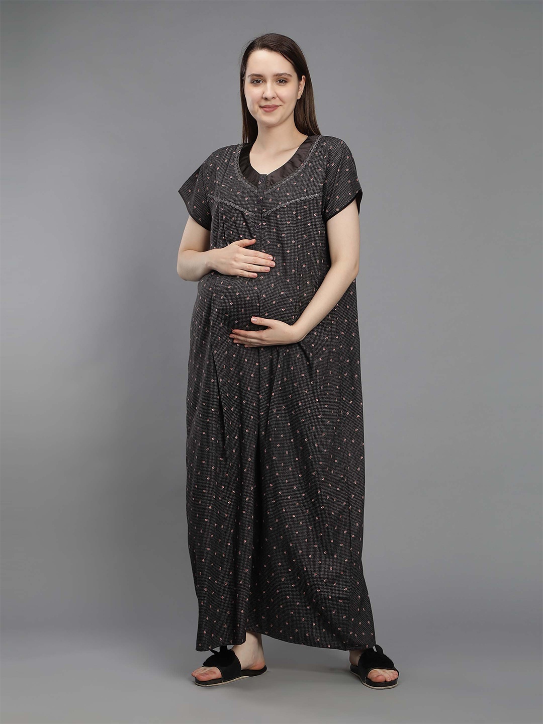 

NIGHTSPREE Black Printed Maxi Nightdress