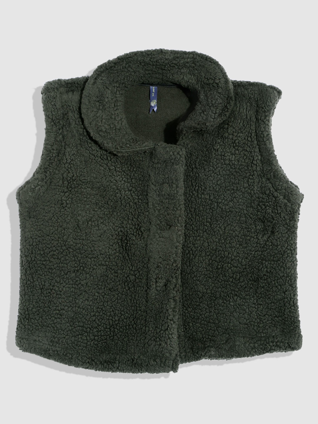 

YK Girls Olive Green Open Front Outdoor Faux Fur Crop Jacket