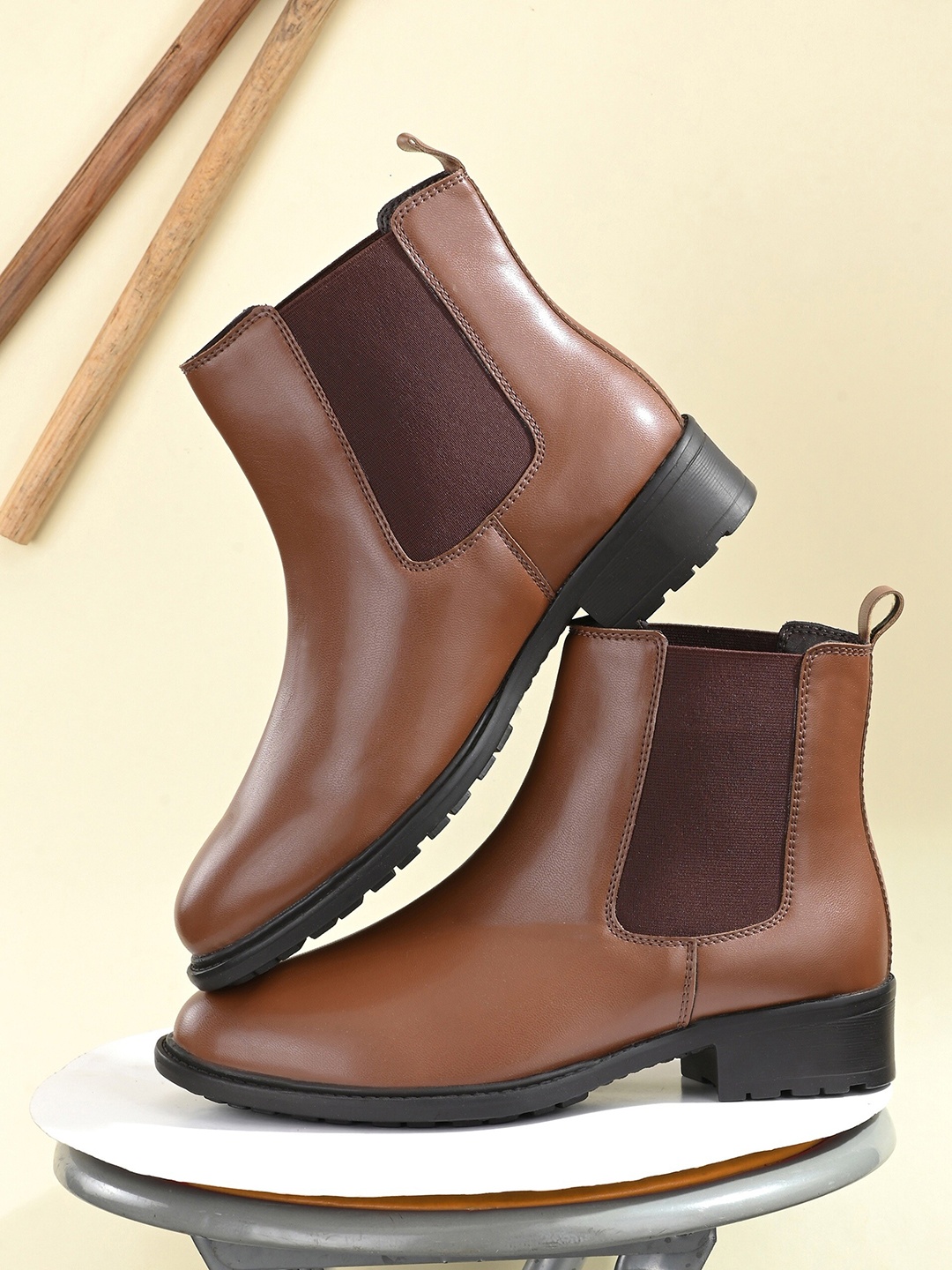 

DressBerry Women Tan Brown Faux Leather Chelsea Boots