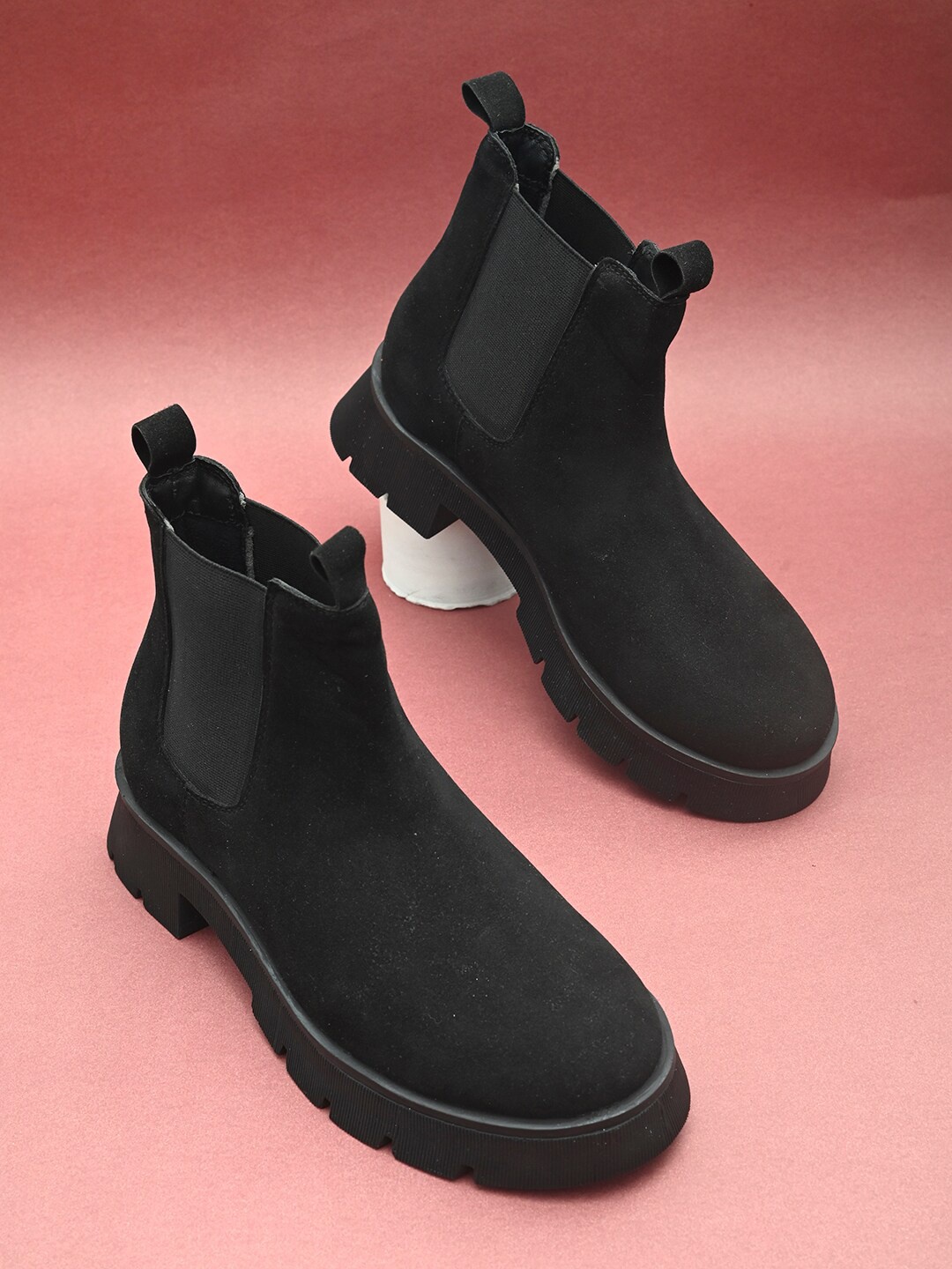 

DressBerry Women Black Block Heeled Faux Leather Chelsea Boots