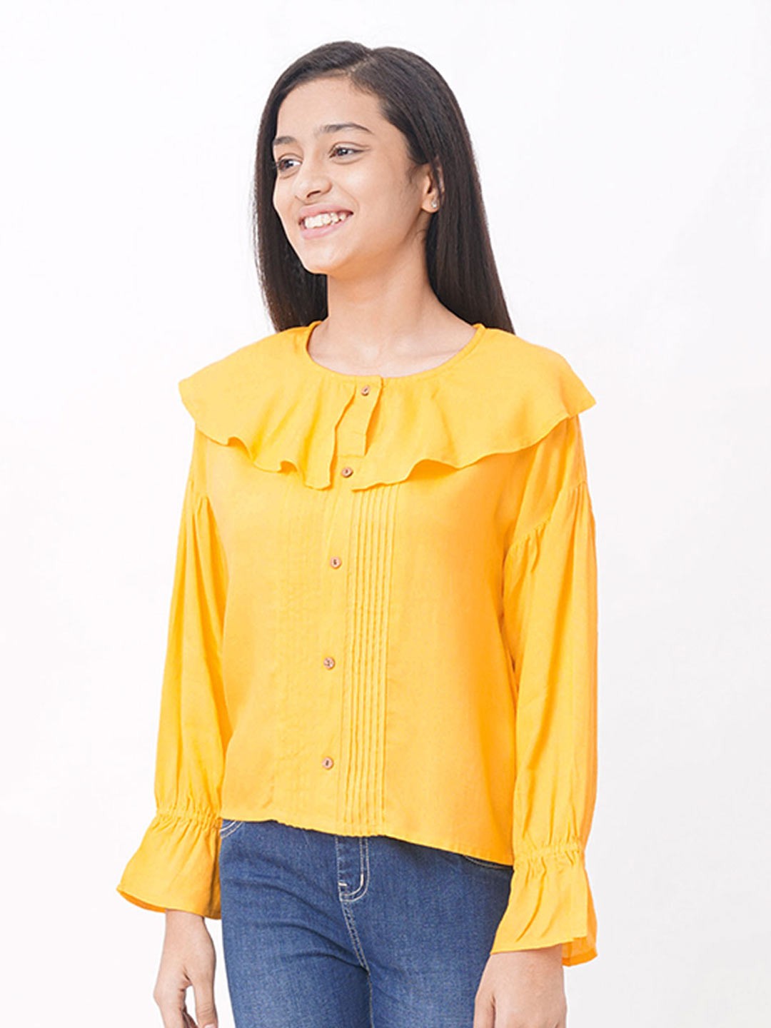 

edheads Girls Yellow Ruffles Pure Cotton Top