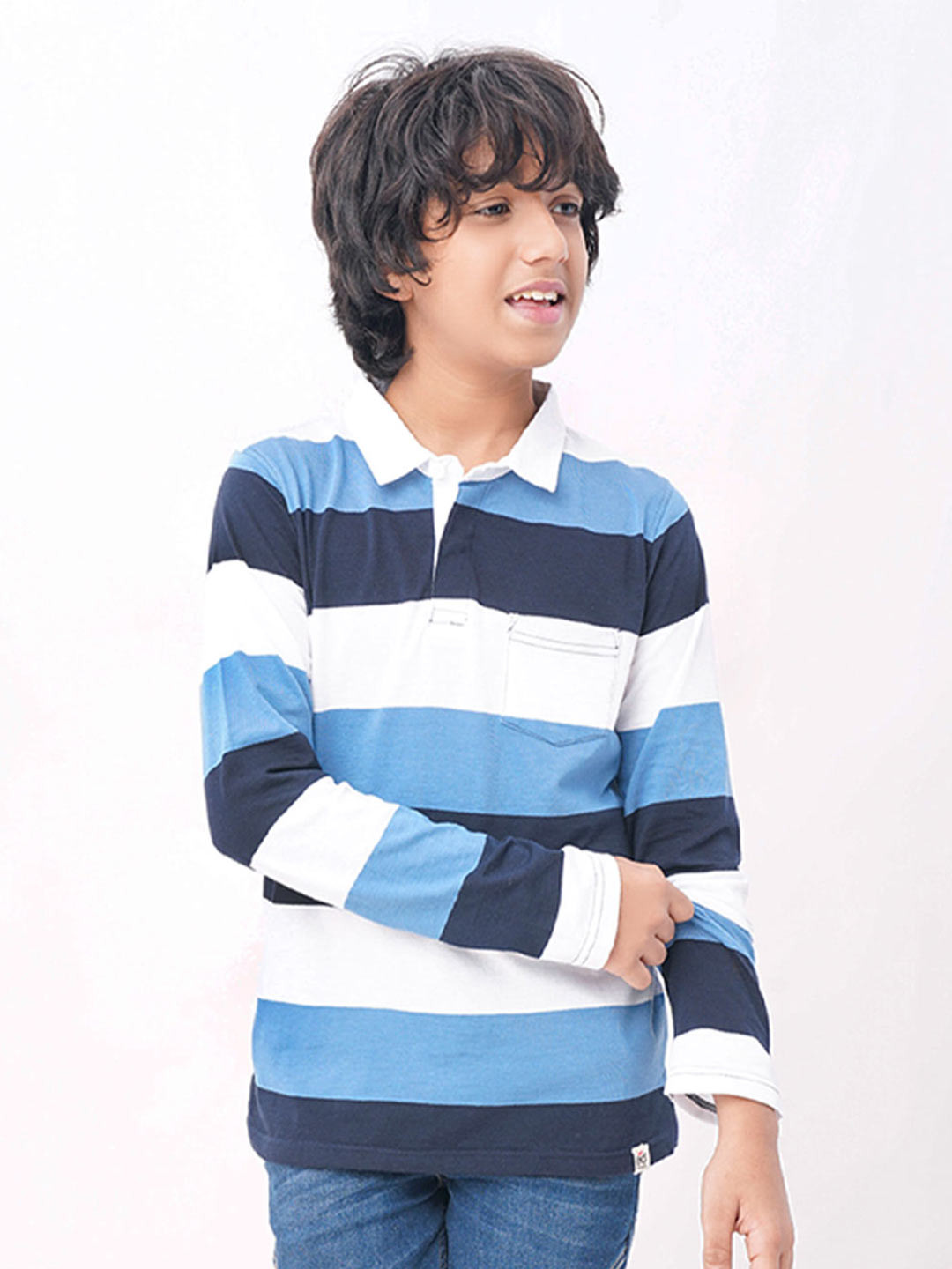 

edheads Boys Blue Striped Printed Polo Collar Cotton T-shirt