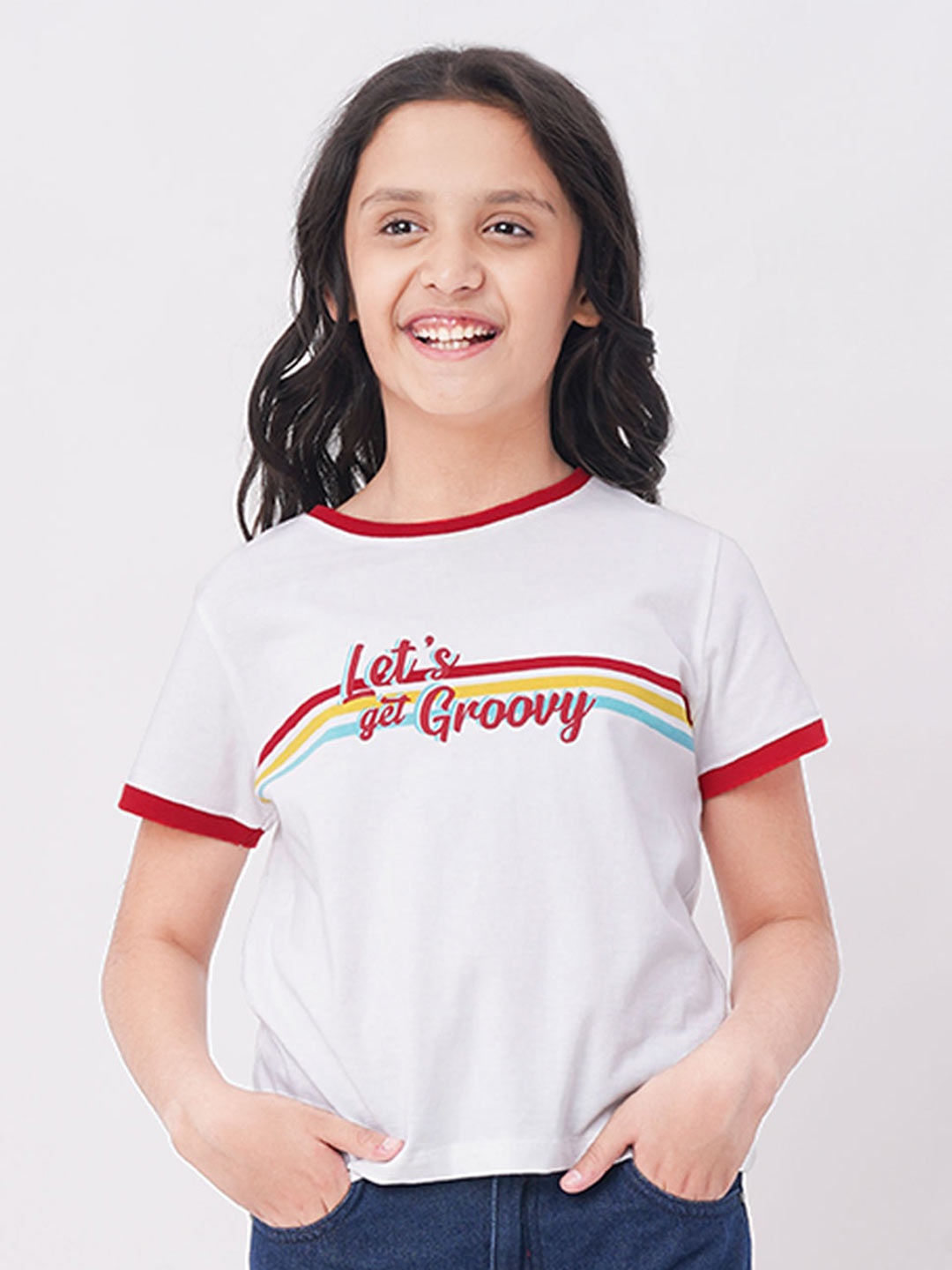 

edheads Girls White Typography Printed T-shirt