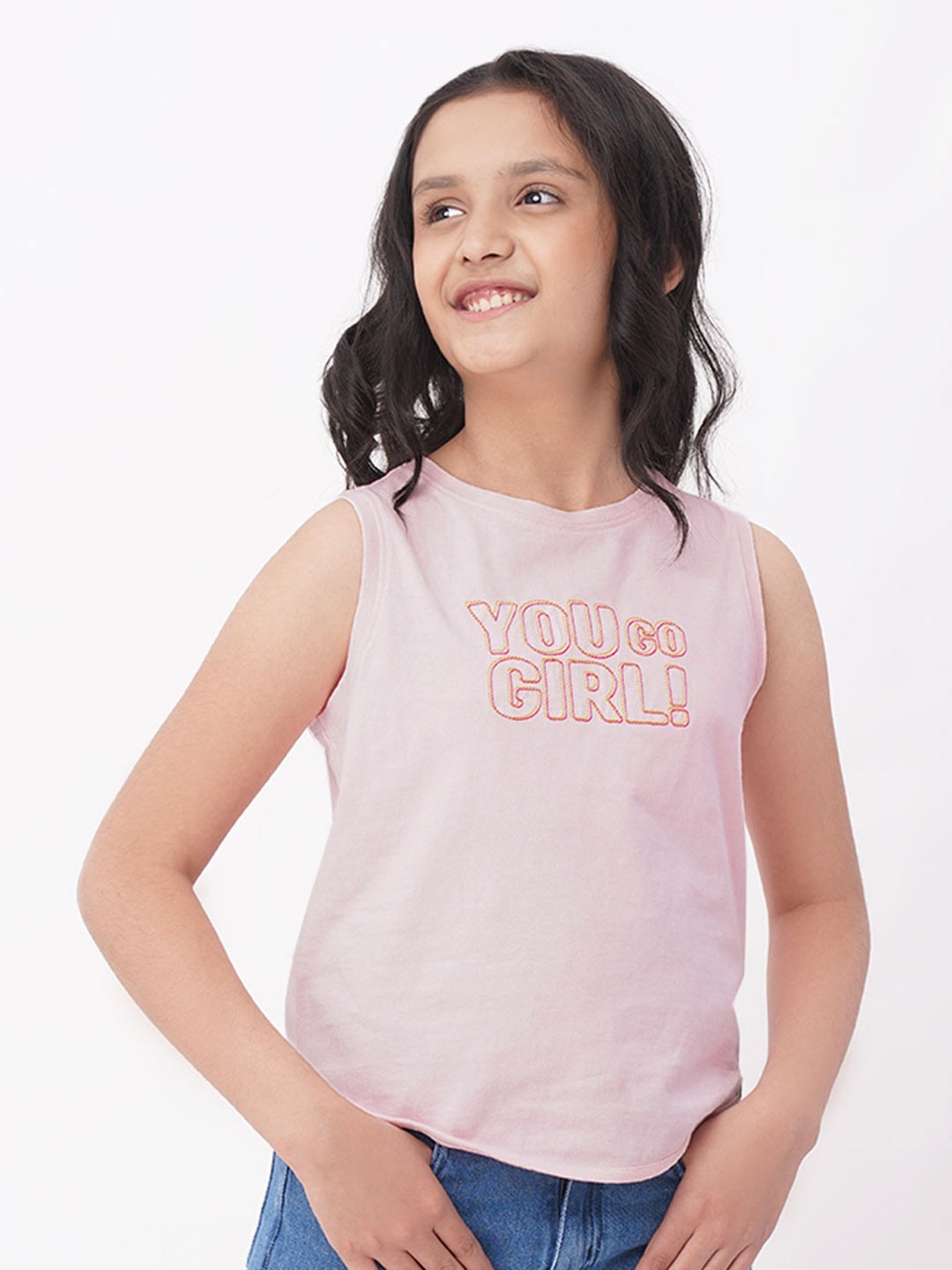 edheads Girls Pink Typography Printed Cotton T-shirt