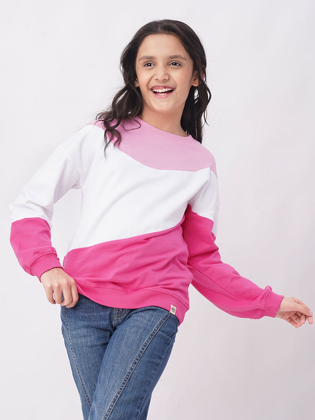 

edheads Girls Pink Colourblocked Cotton Sweatshirt