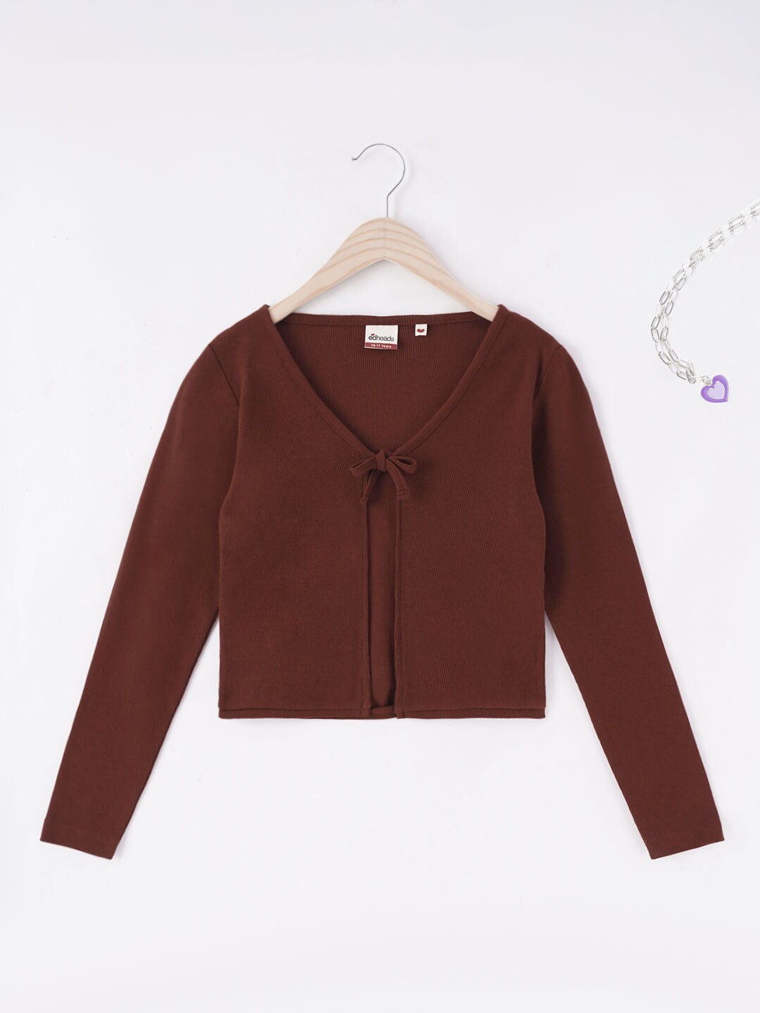 

edheads Girls Brown Solid Tie-Up Cotton Shrug