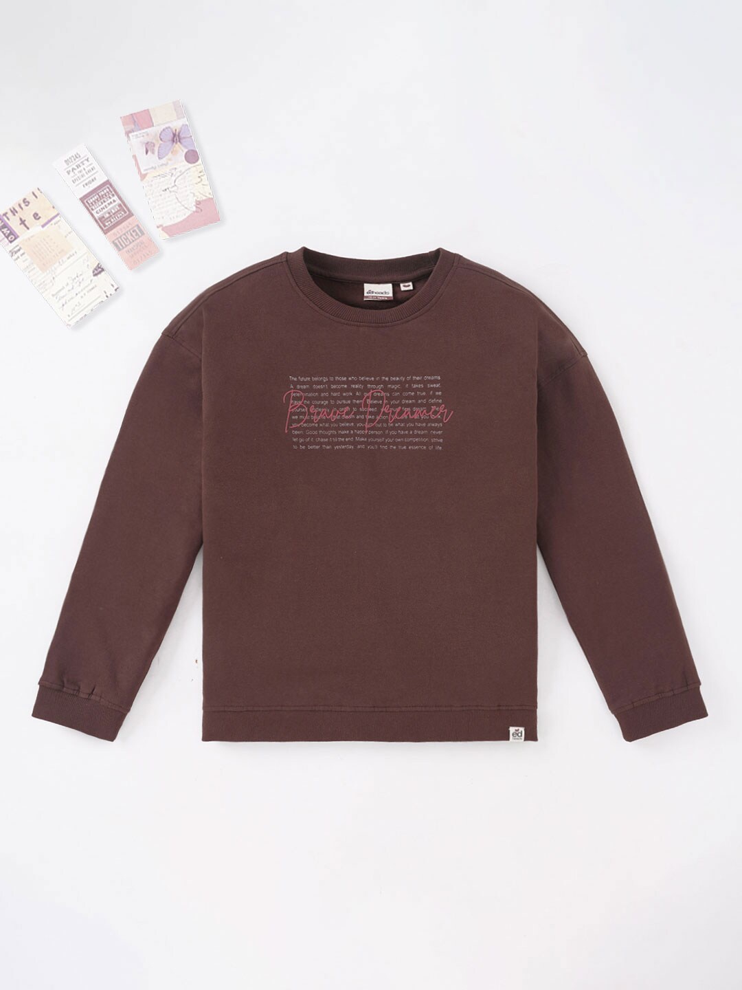 

edheads Girls Brown Printed Cotton Sweatshirt