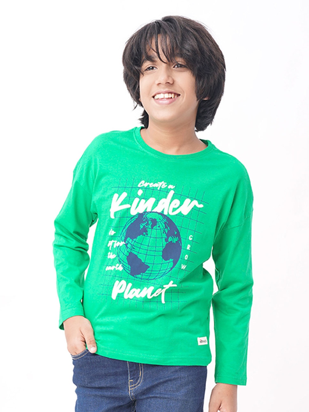 

edheads Boys Green Graphic Printed Round Neck Long Sleeve CottonT-shirt