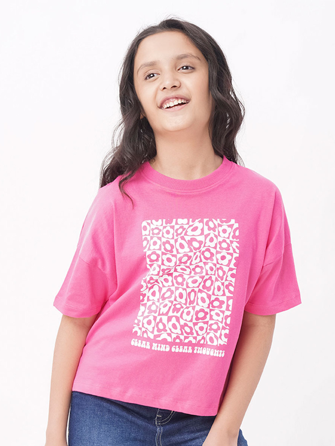 

edheads Girls Pink Graphic Printed Round Neck T-shirt