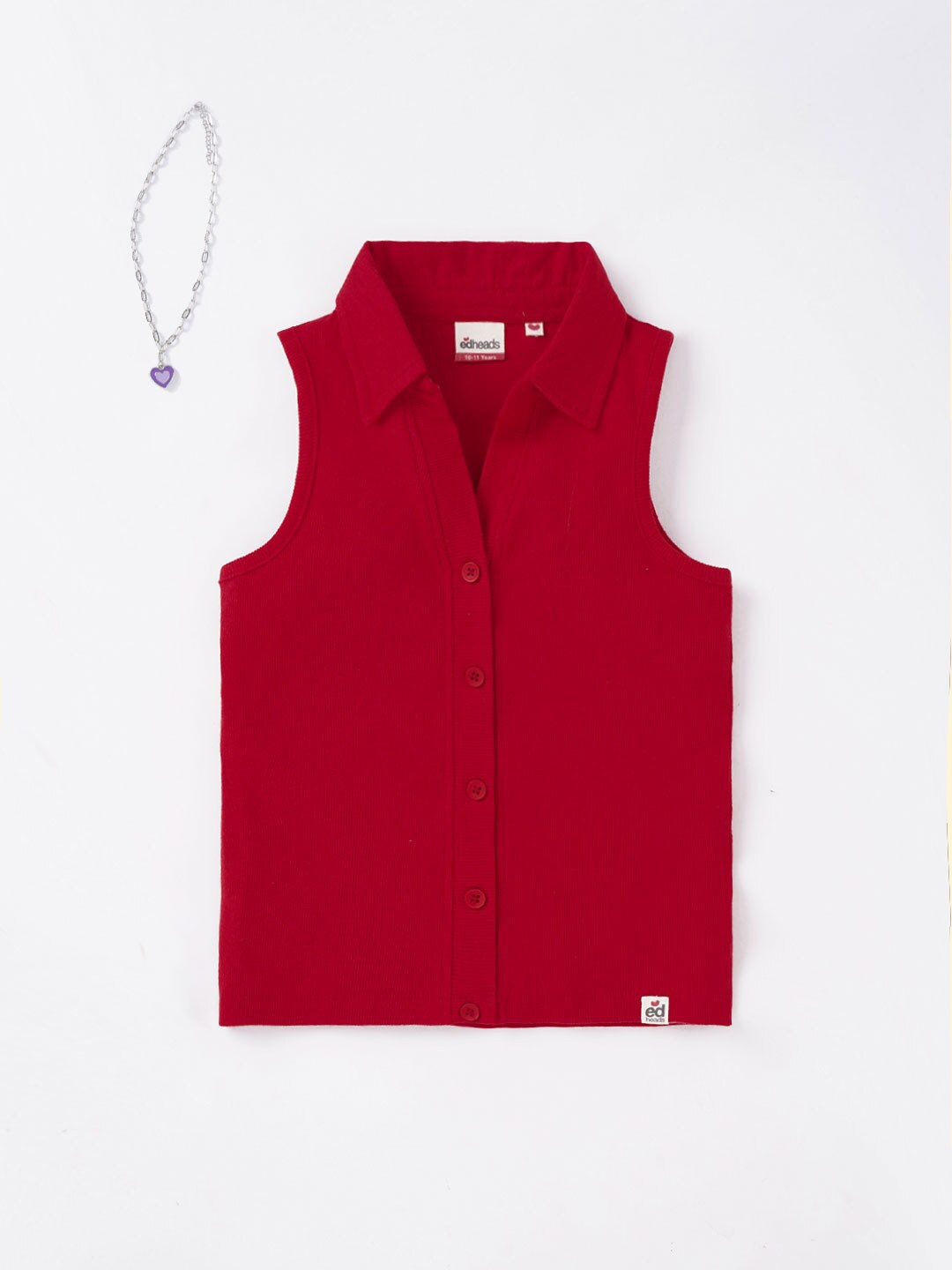 

edheads Girls Red Solid Polo Collar Cotton T-shirt