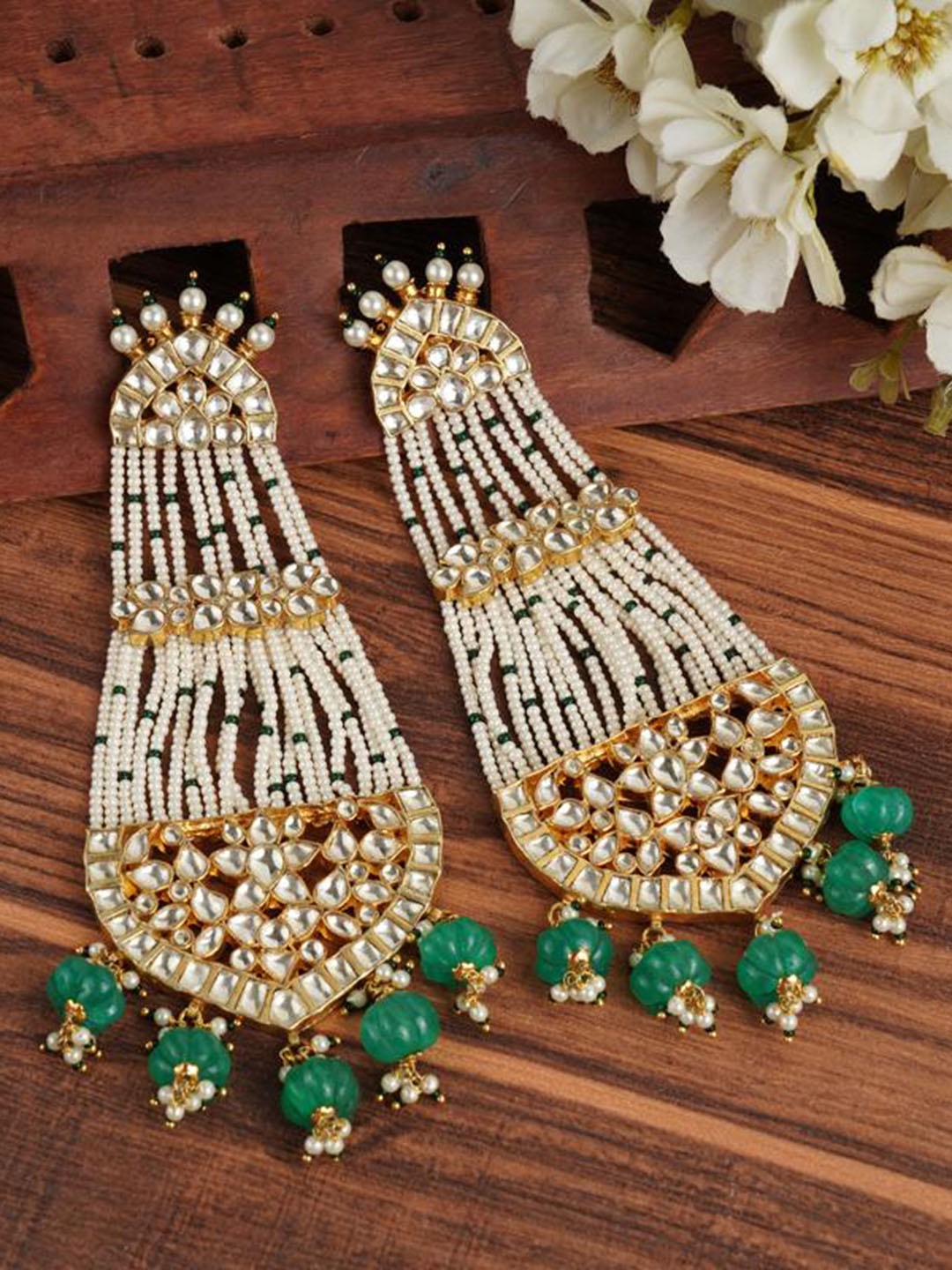 

AURAA TRENDS Women 22KT Gold Plated Green Contemporary Drop Earrings