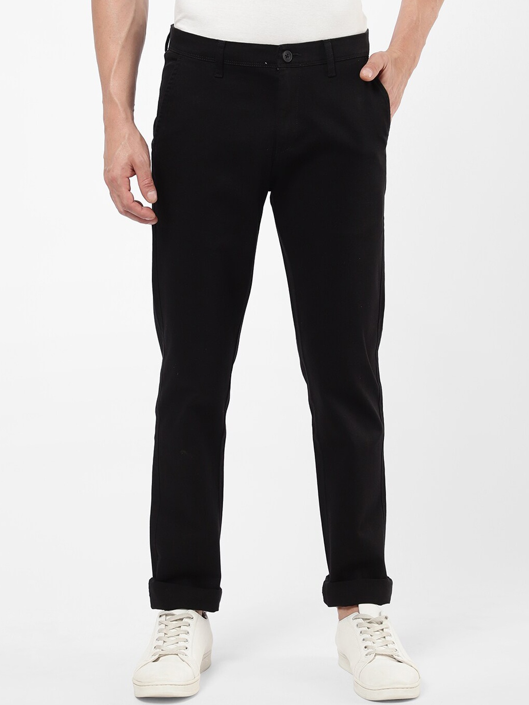 

R&B Men Black Cotton Chinos Trousers
