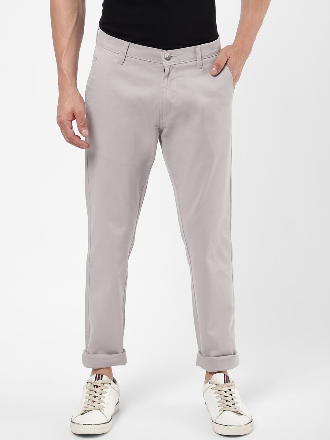 

R&B Men Grey Cotton Chinos Trousers