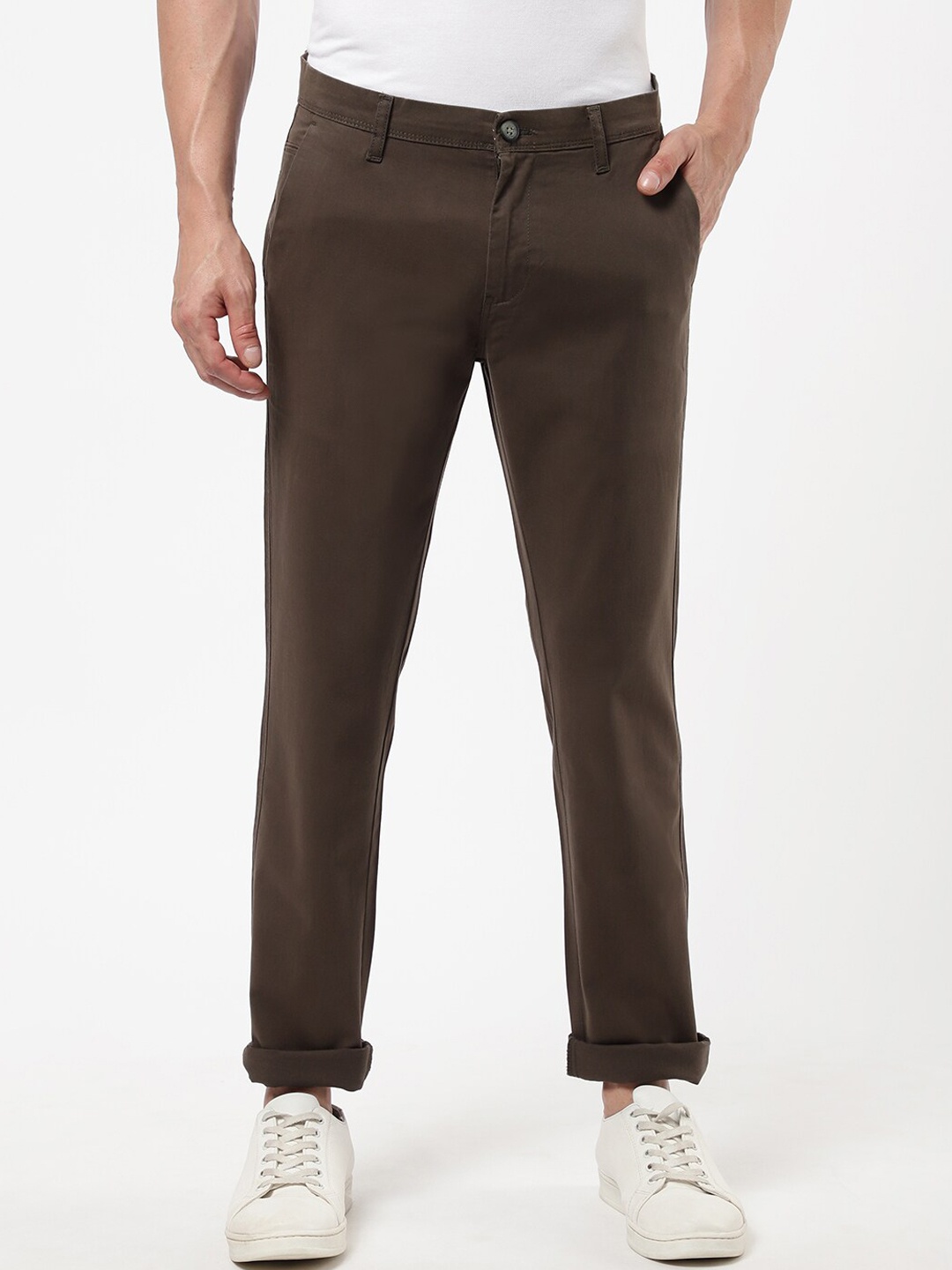

R&B Men Cotton Chinos Trousers, Olive
